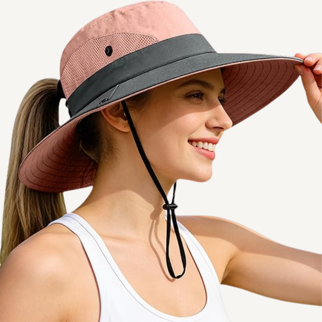 Women's Wide Brim Sun Hat — UPF50+, Ponytail Hole, Adjustable