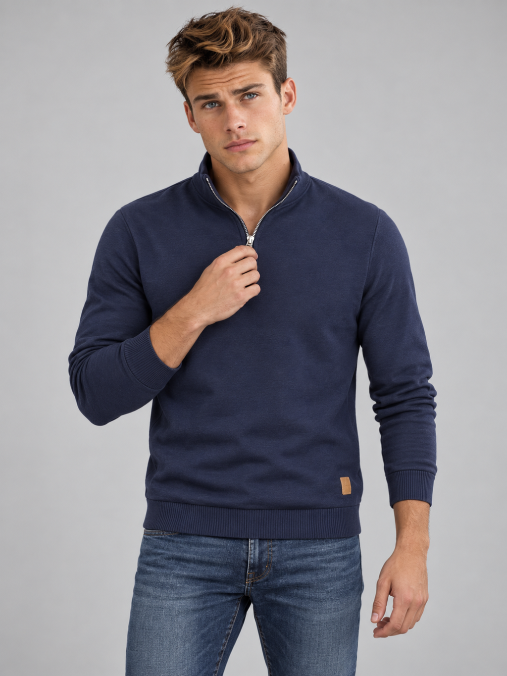 Men's Quarter-Zip Polo Neck Knitted Jumper