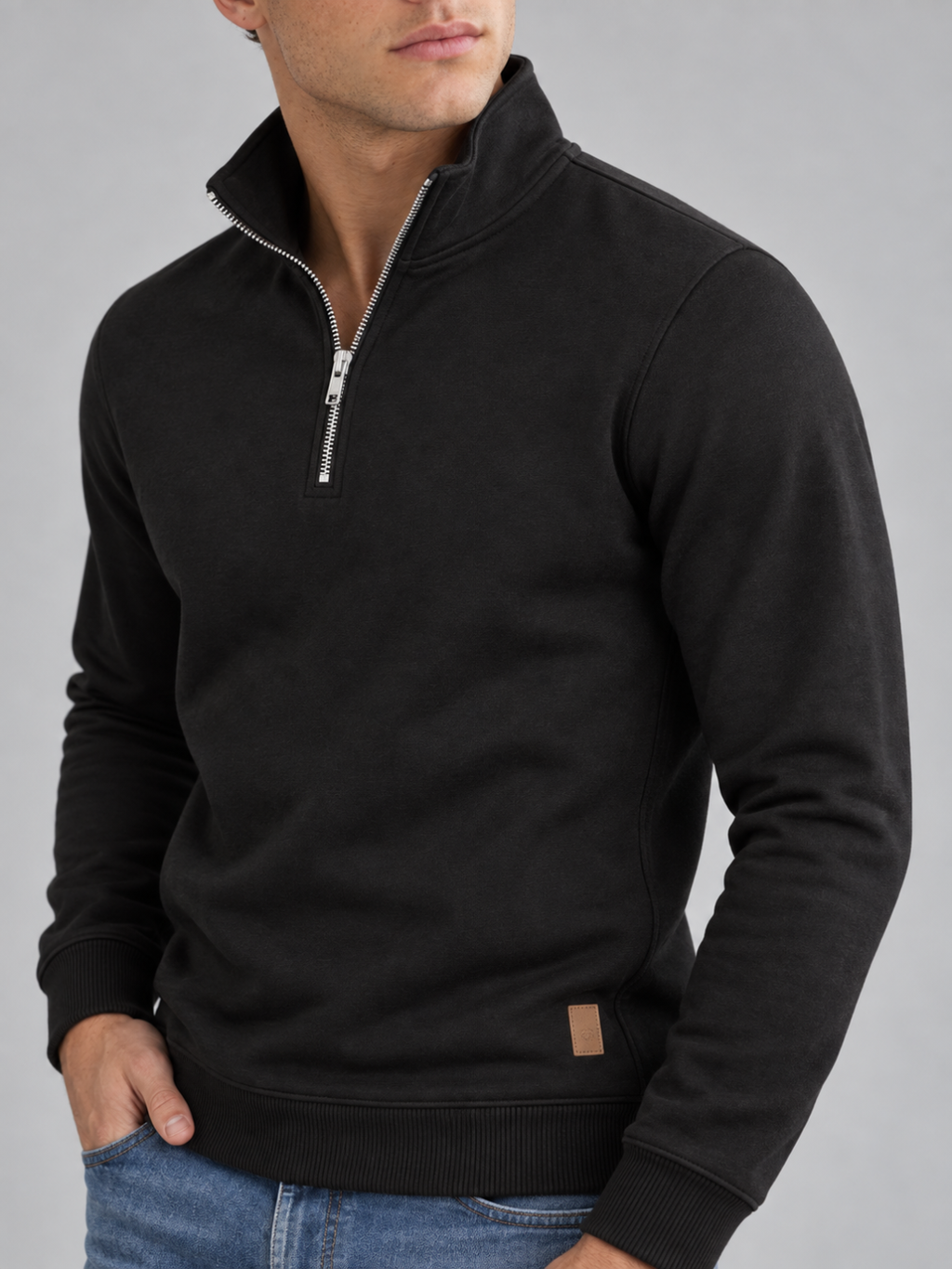 Men's Quarter-Zip Polo Neck Knitted Jumper