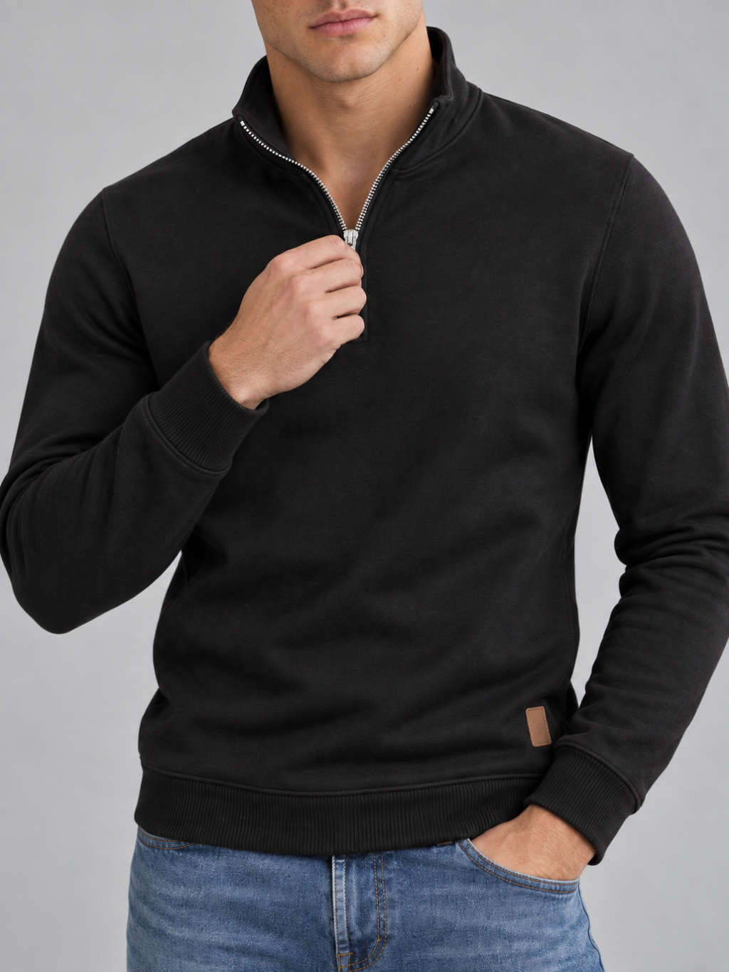 Men's Quarter-Zip Polo Neck Knitted Jumper