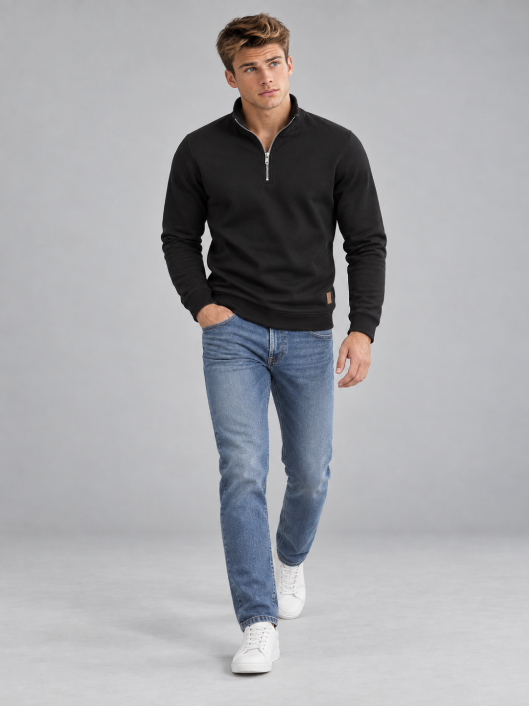 Men's Quarter-Zip Polo Neck Knitted Jumper