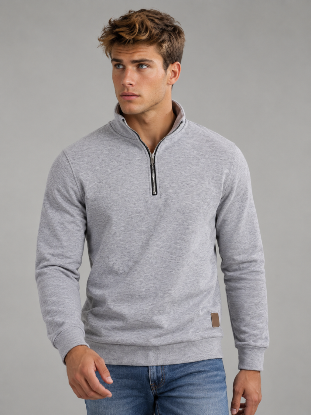Men's Quarter-Zip Polo Neck Knitted Jumper