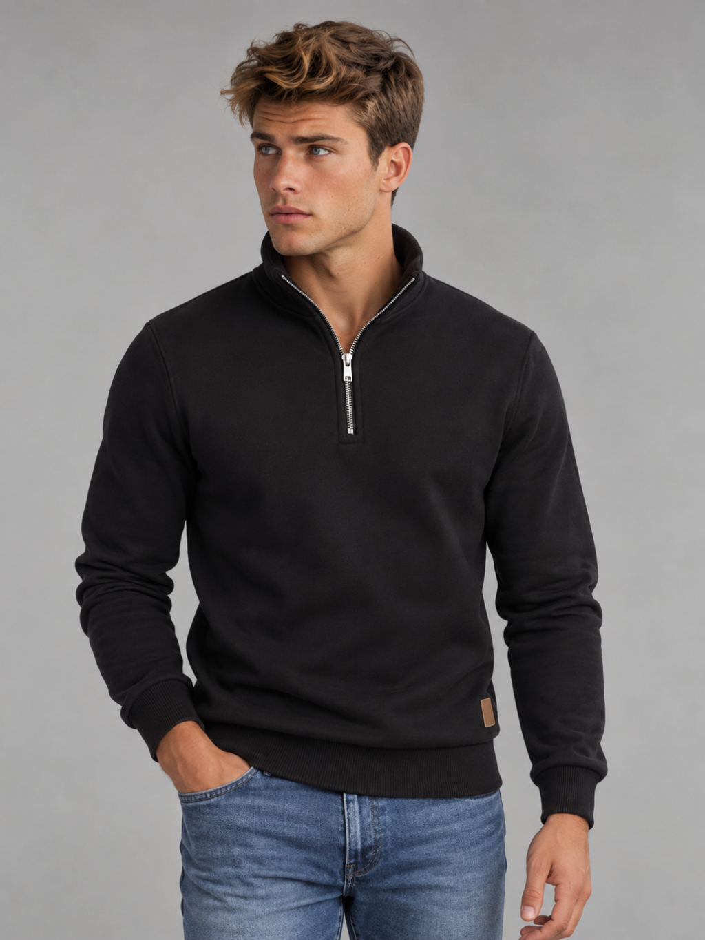 Men's Quarter-Zip Polo Neck Knitted Jumper