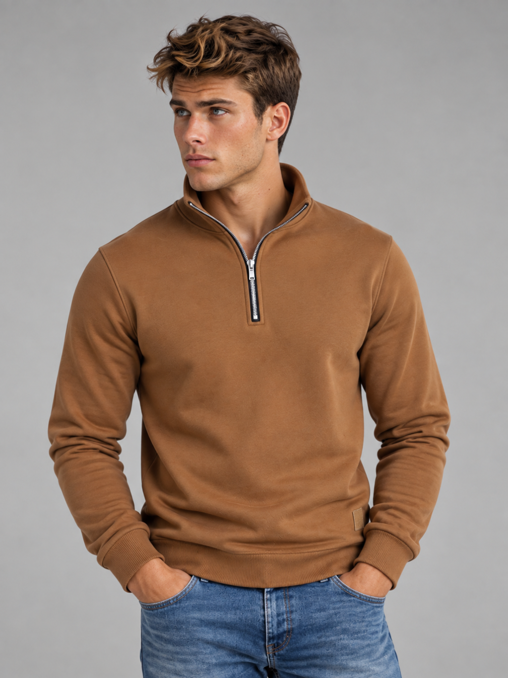 Men's Quarter-Zip Polo Neck Knitted Jumper