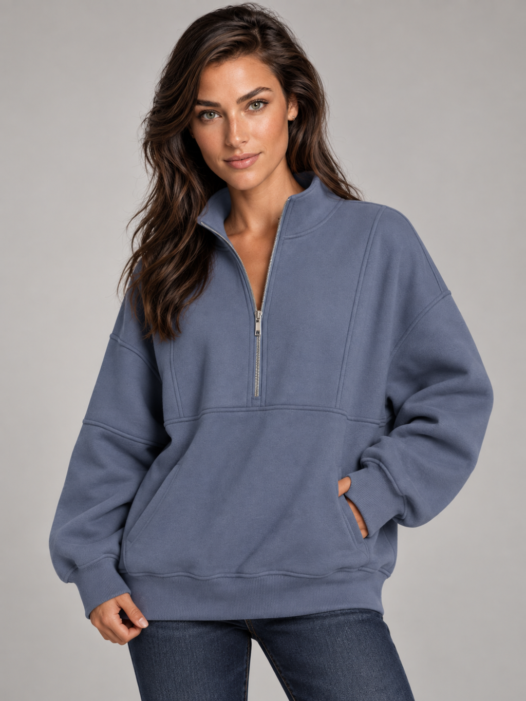 Women's Oversized Half-Zip Fleece Hoodie