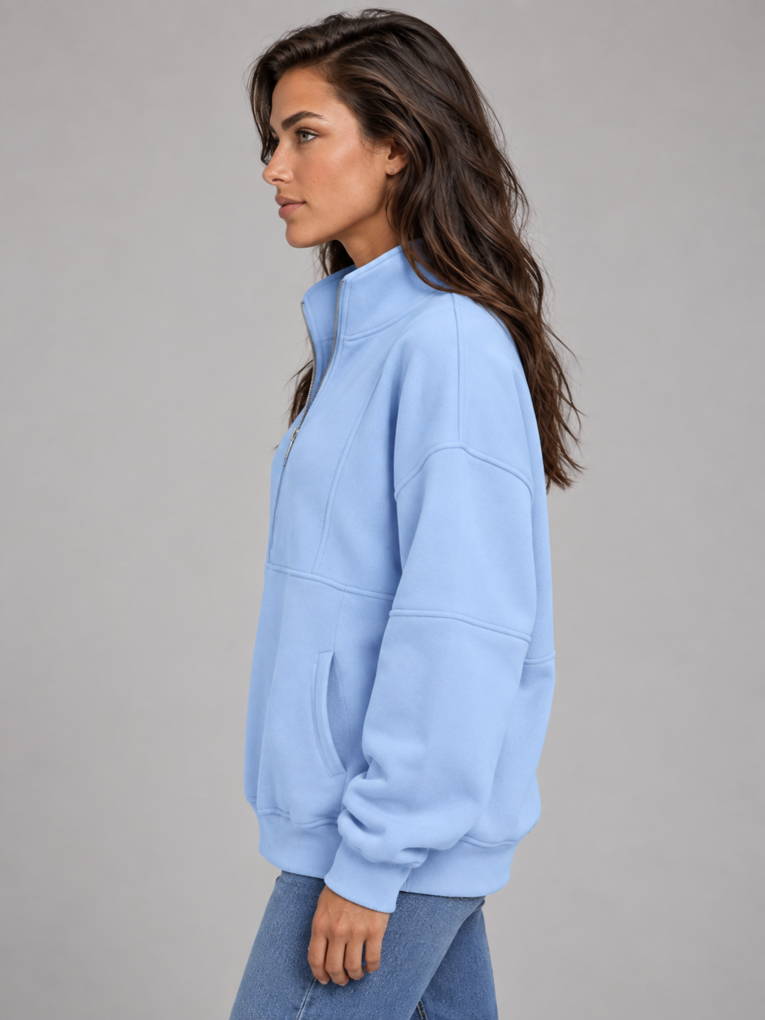 Women's Oversized Half-Zip Fleece Hoodie