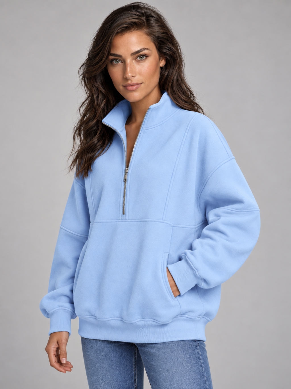 Women's Oversized Half-Zip Fleece Hoodie