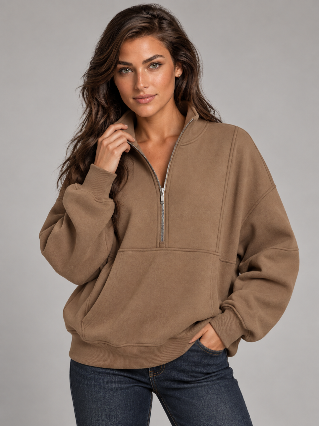 Women's Oversized Half-Zip Fleece Hoodie