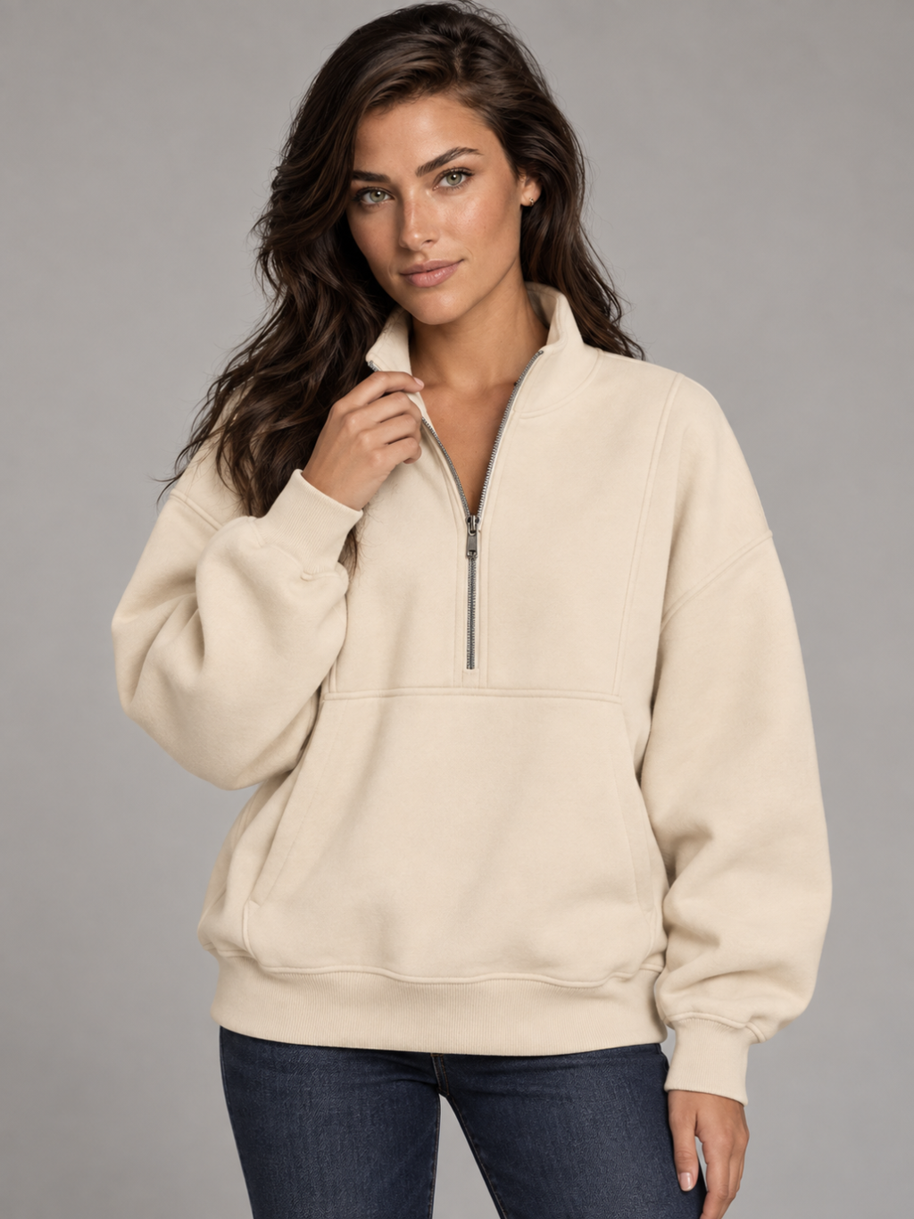 Women's Oversized Half-Zip Fleece Hoodie