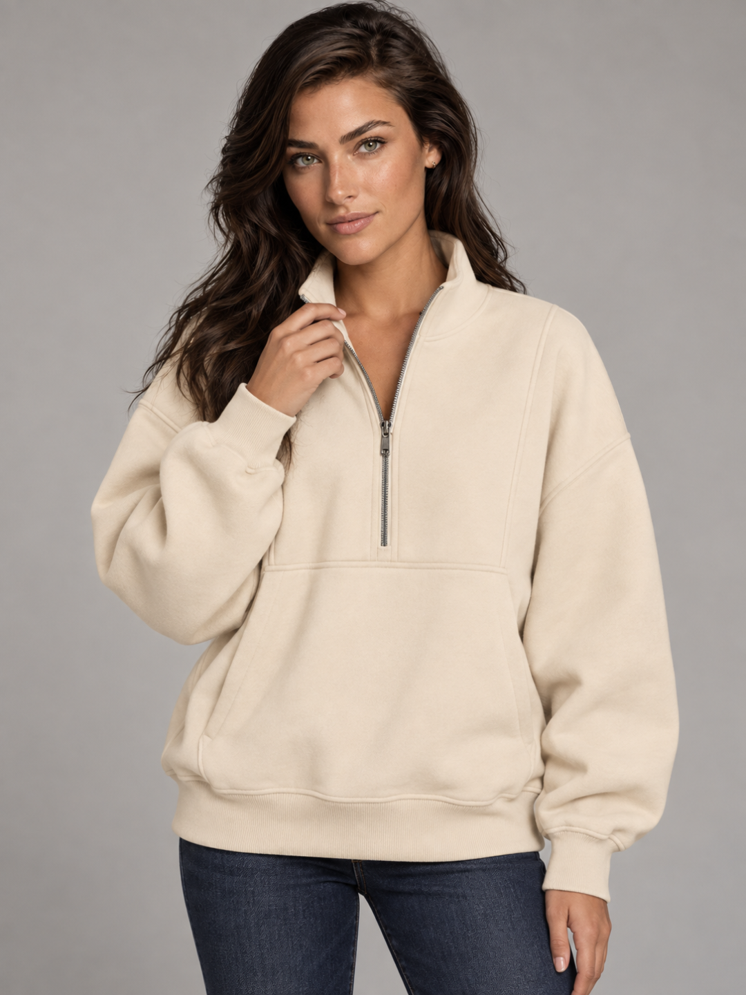 Women's Oversized Half-Zip Fleece Hoodie