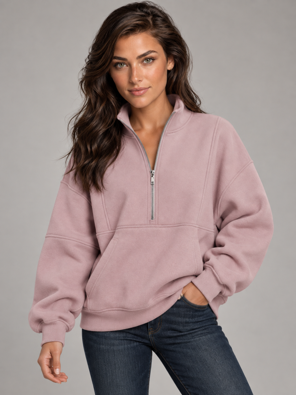 Women's Oversized Half-Zip Fleece Hoodie