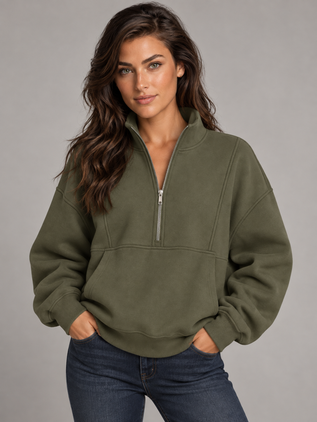 Women's Oversized Half-Zip Fleece Hoodie