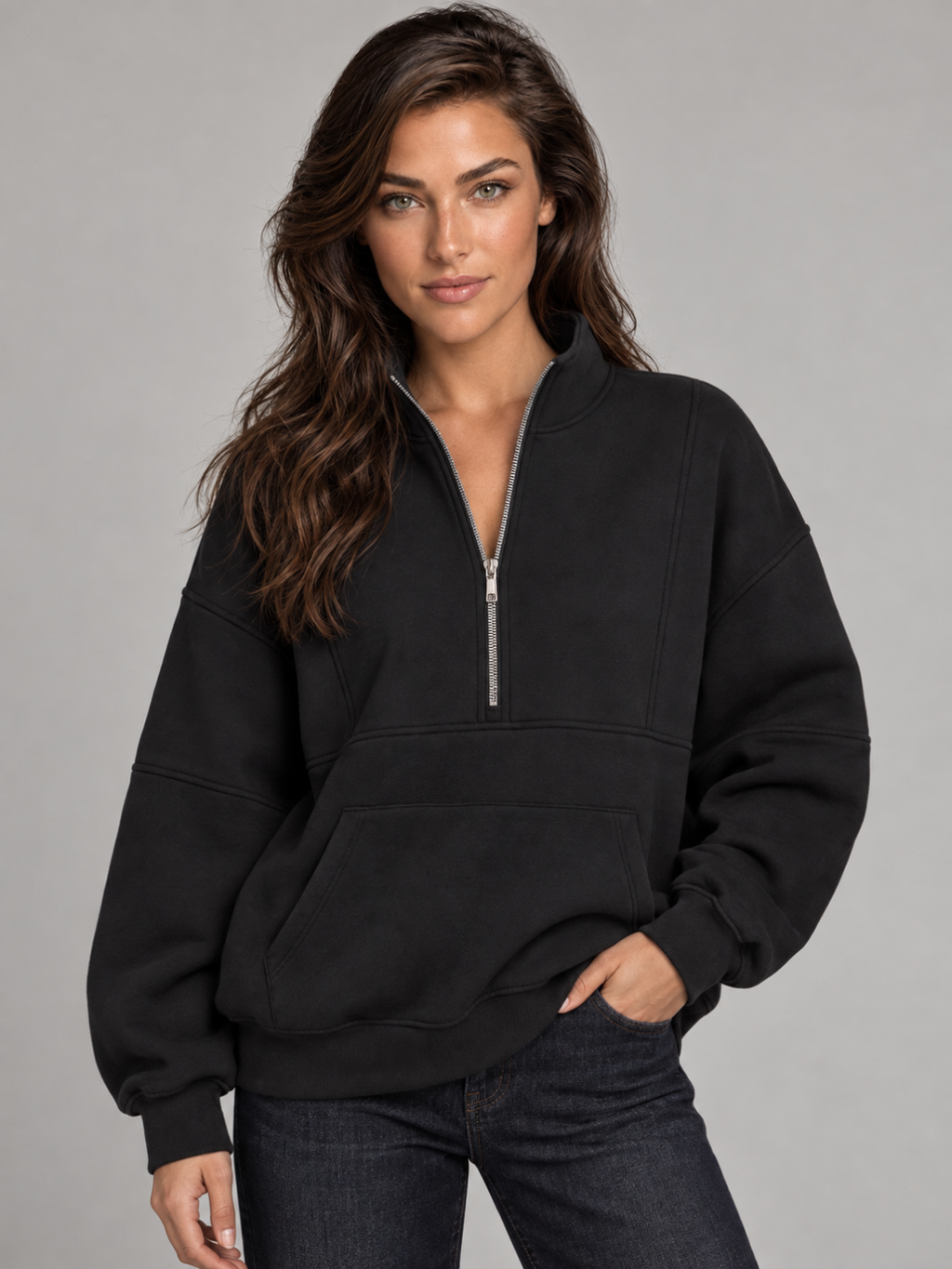 Women's Oversized Half-Zip Fleece Hoodie