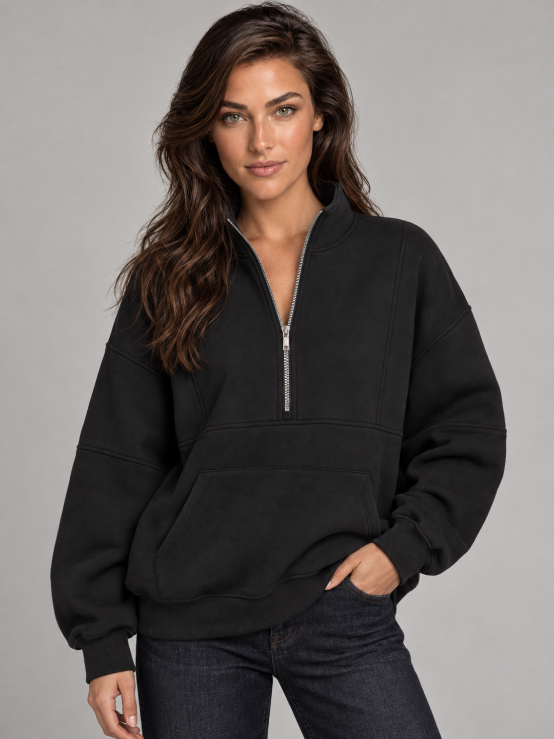 Women's Oversized Half-Zip Fleece Hoodie