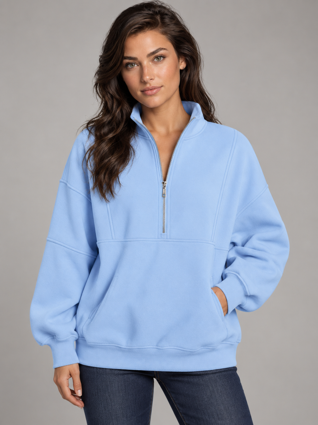 Women's Oversized Half-Zip Fleece Hoodie