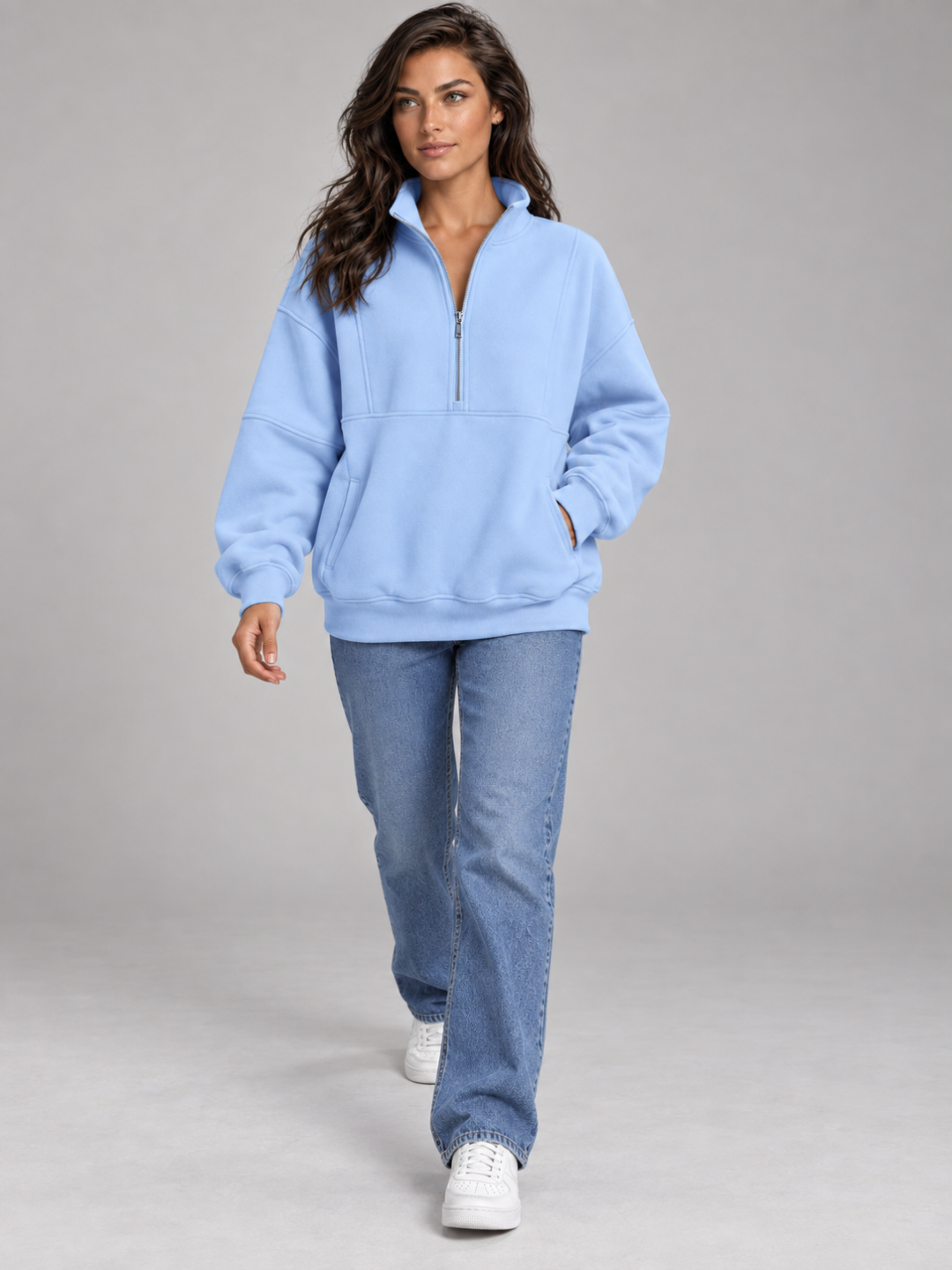 Women's Oversized Half-Zip Fleece Hoodie