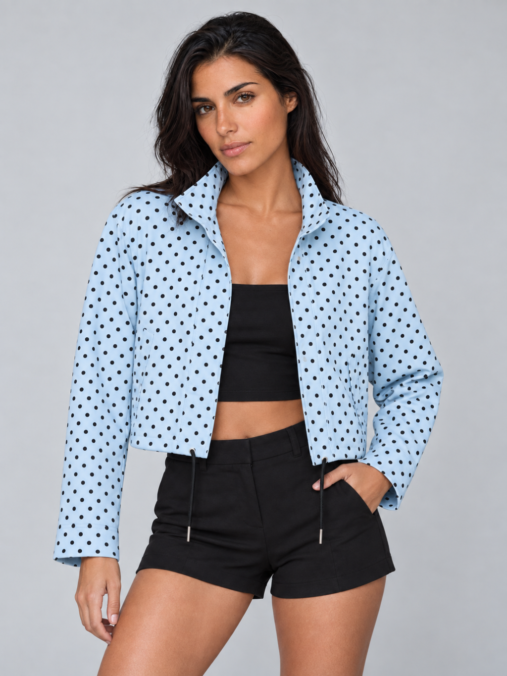 Women's Polka Dot Crop Bomber Jacket