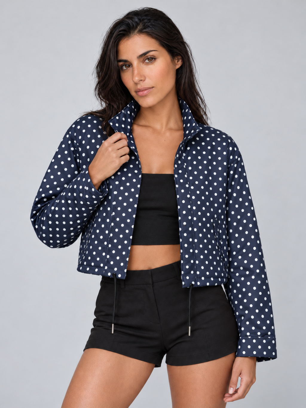 Women's Polka Dot Crop Bomber Jacket