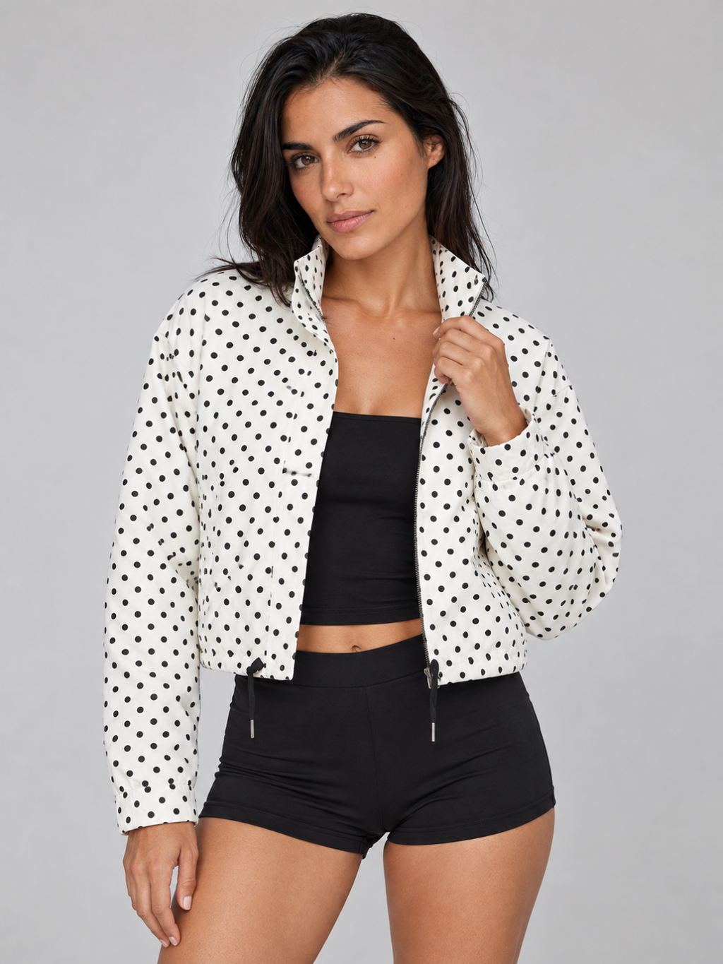 Women's Polka Dot Crop Bomber Jacket