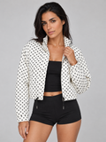 Women's Polka Dot Crop Bomber Jacket