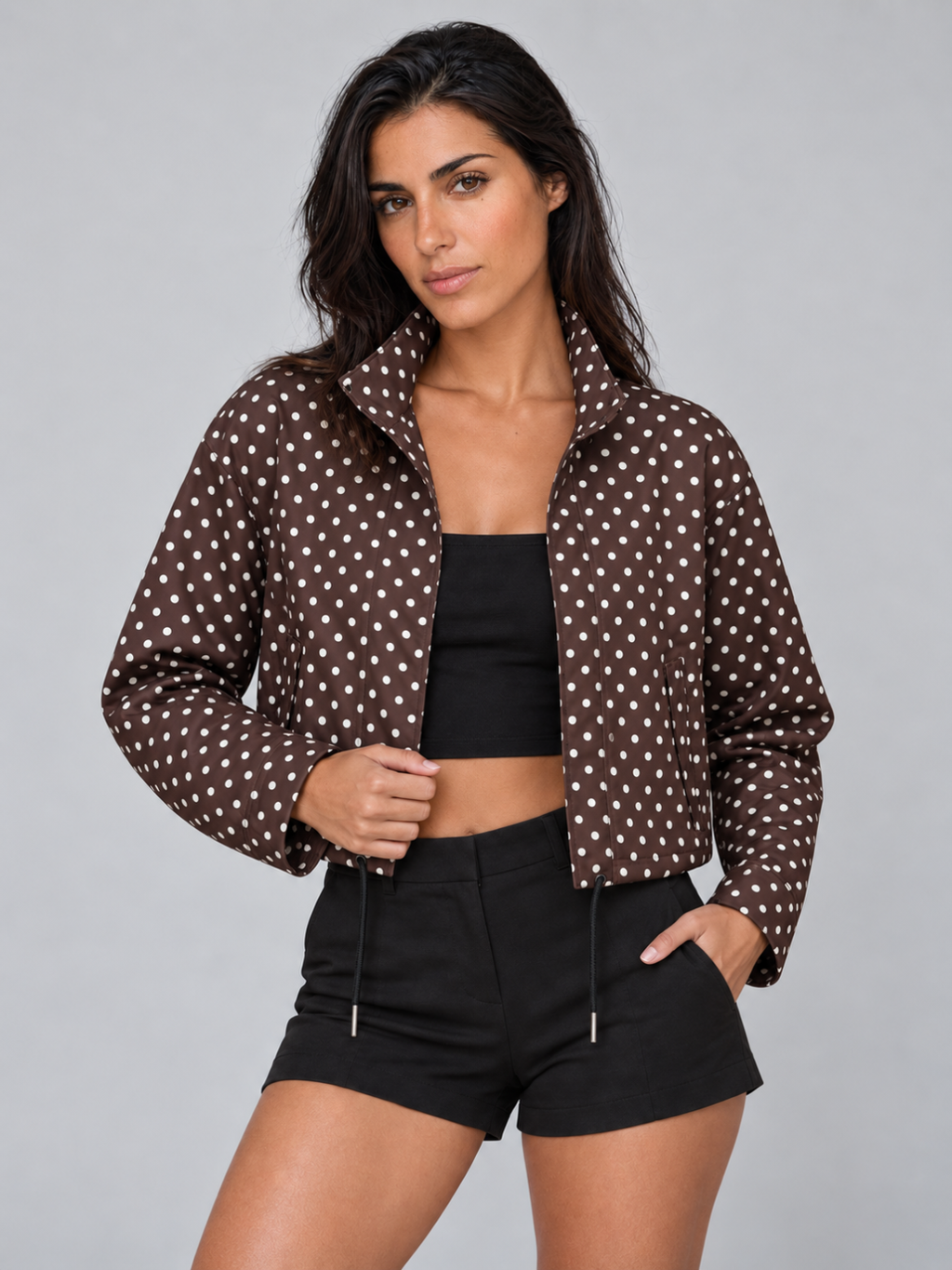 Women's Polka Dot Crop Bomber Jacket