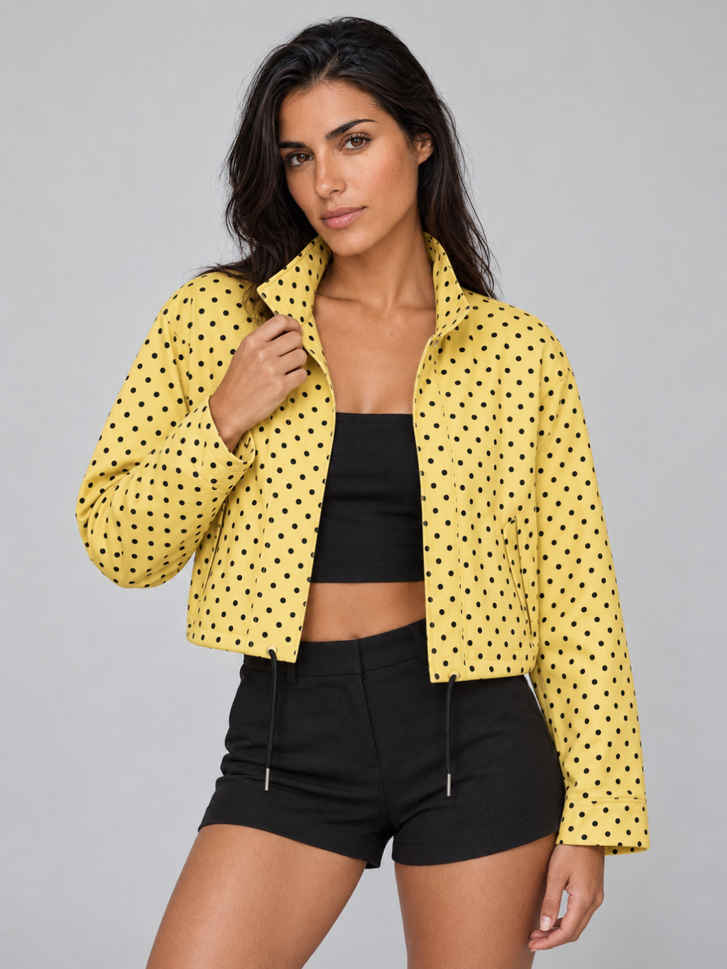 Women's Polka Dot Crop Bomber Jacket