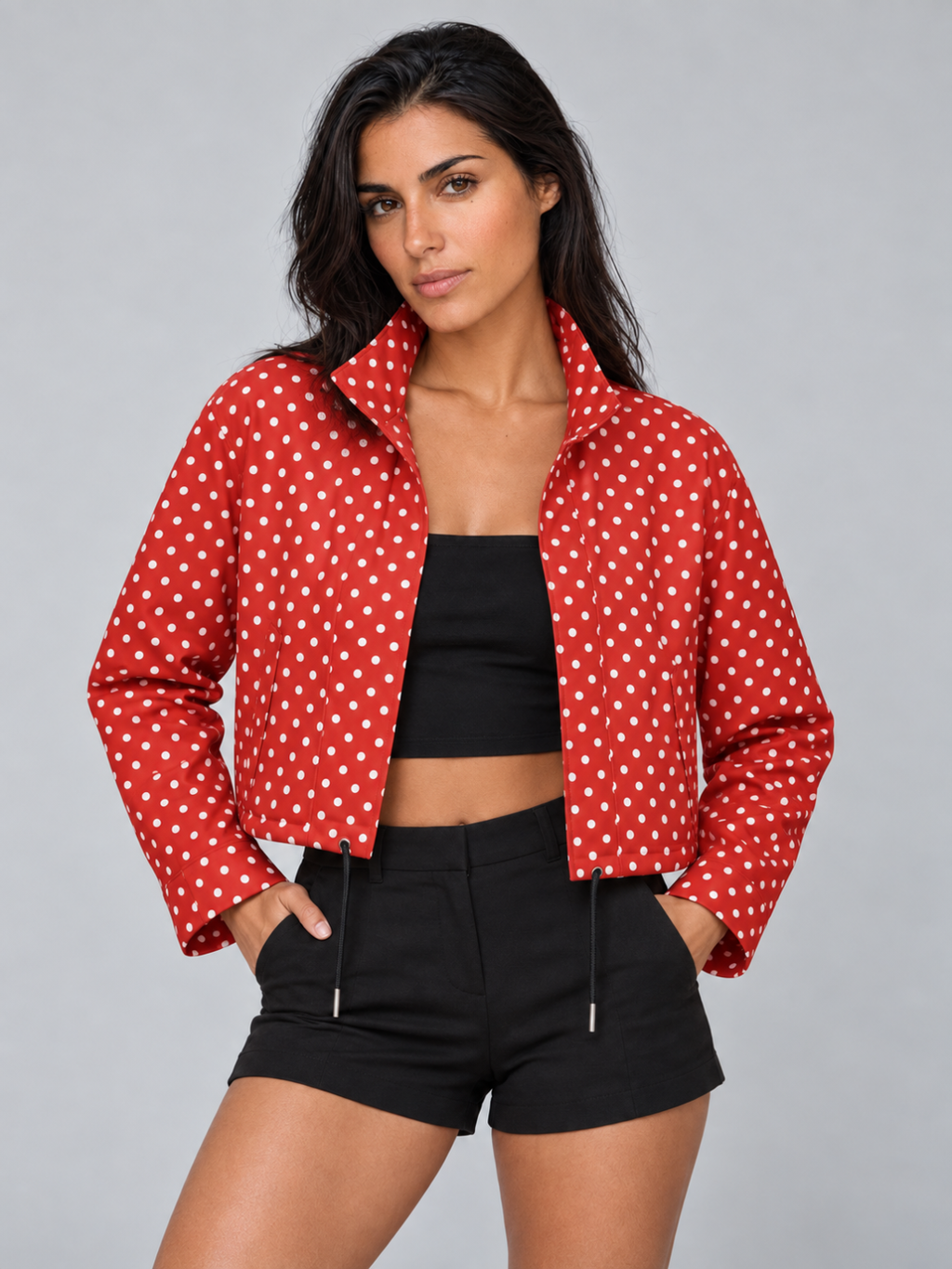 Women's Polka Dot Crop Bomber Jacket