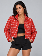 Women's Polka Dot Crop Bomber Jacket