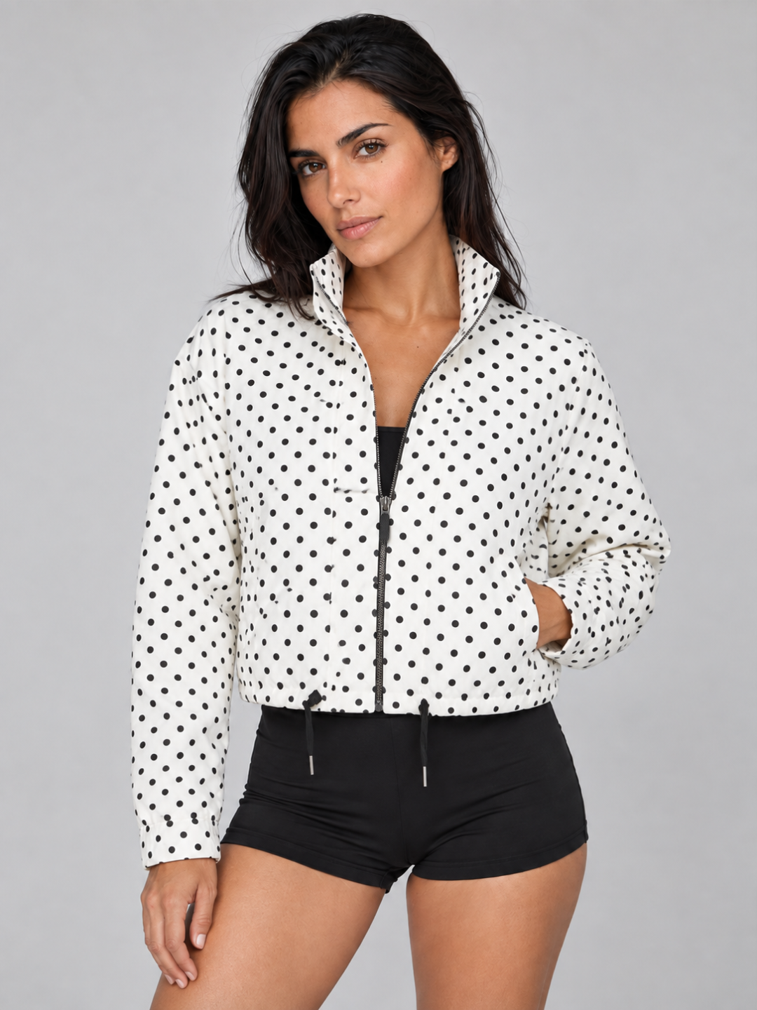 Women's Polka Dot Crop Bomber Jacket