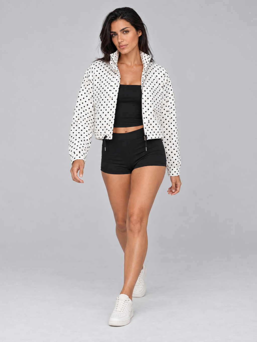 Women's Polka Dot Crop Bomber Jacket