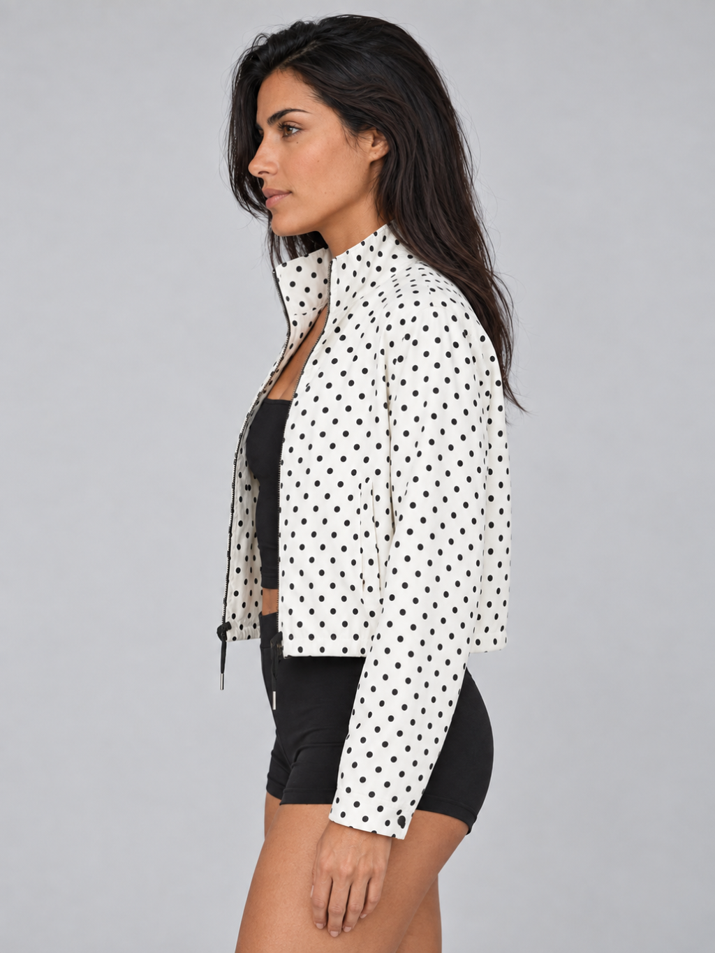 Women's Polka Dot Crop Bomber Jacket
