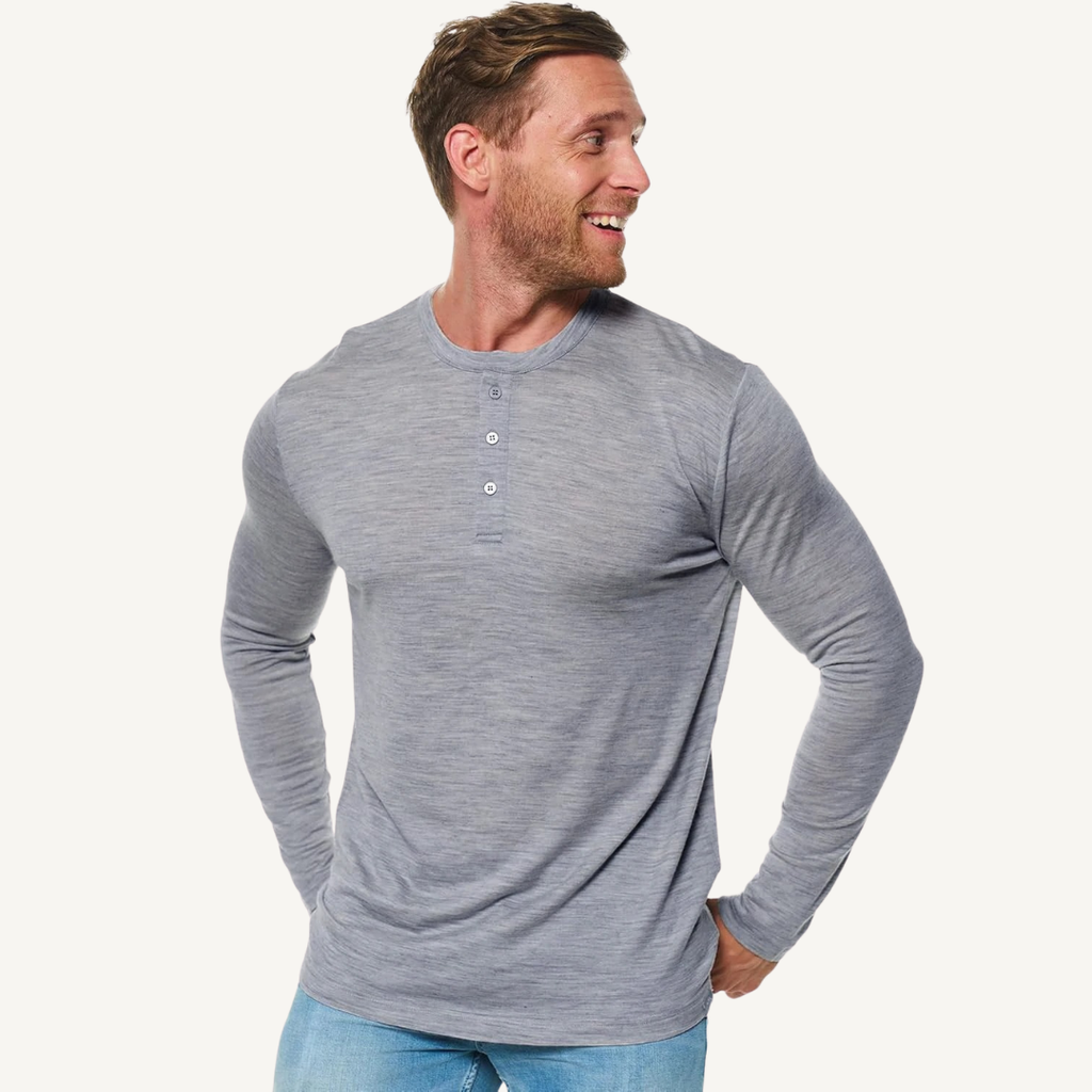 Men's Merino Wool Henley Base Layer