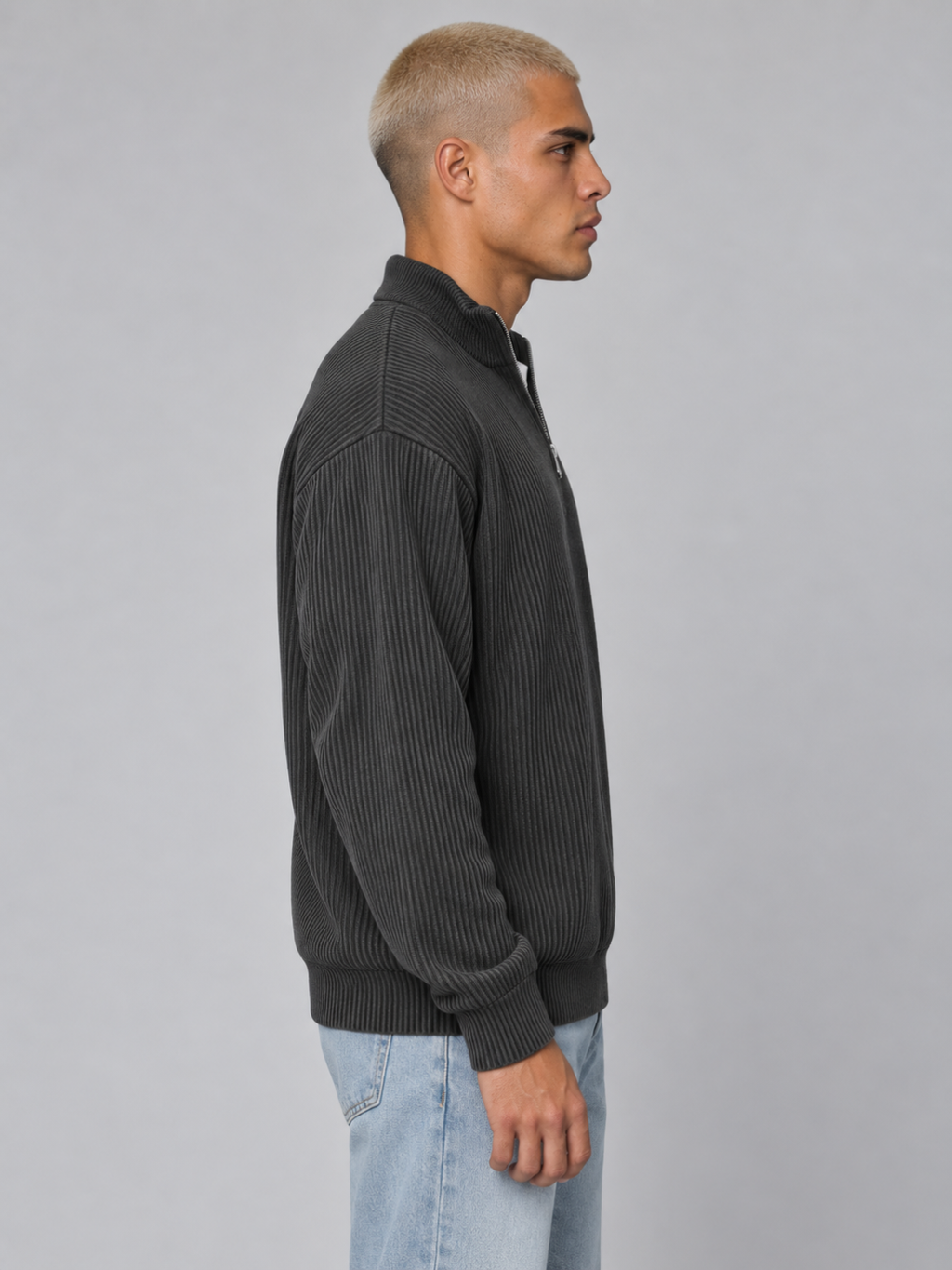 Men's Corduroy Zip Polo Collar Sweatshirt