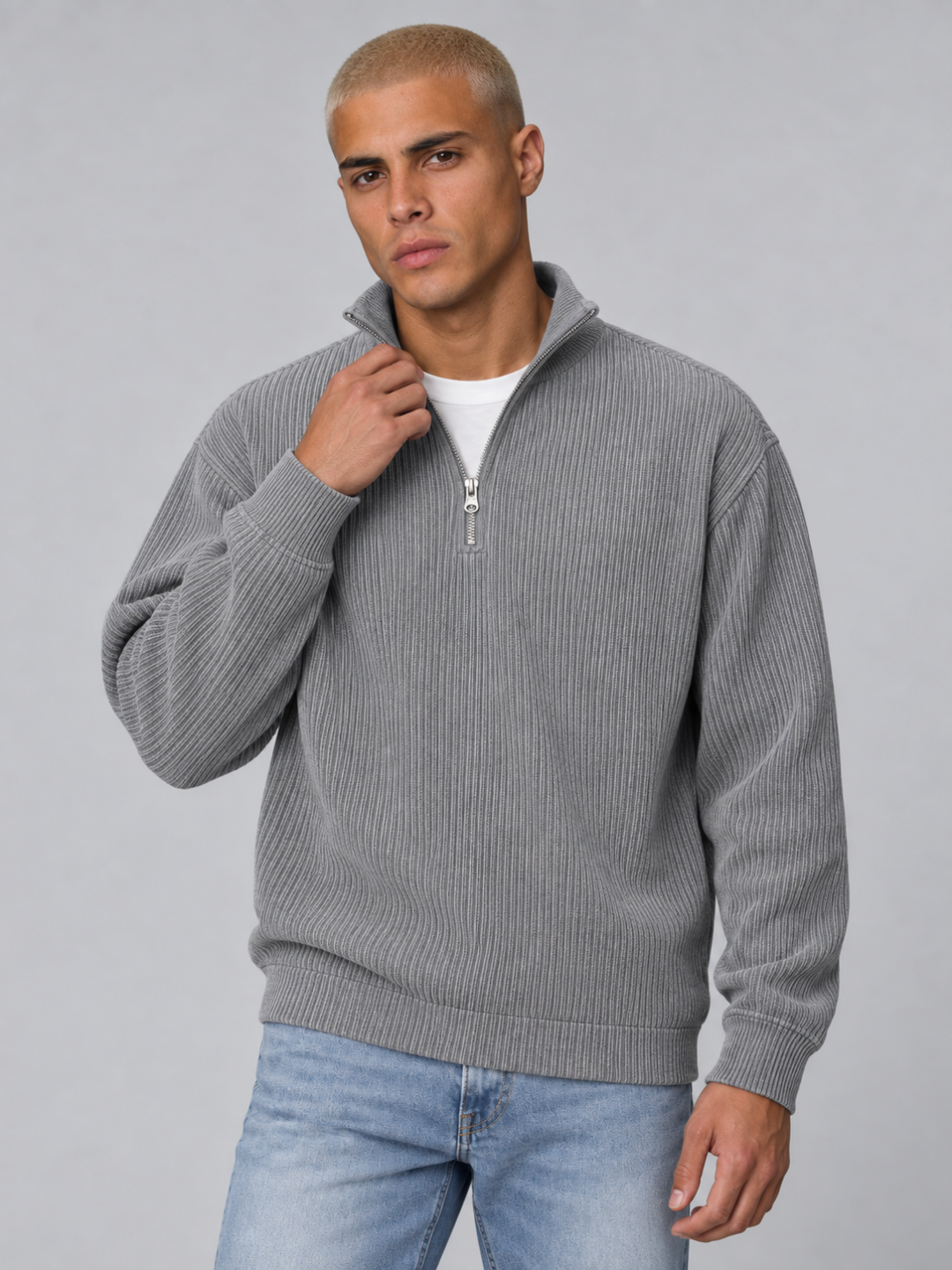 Men's Corduroy Zip Polo Collar Sweatshirt