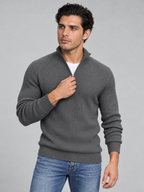 Men's Zip Polo Neck Knitted Jumper