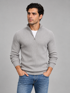Men's Zip Polo Neck Knitted Jumper