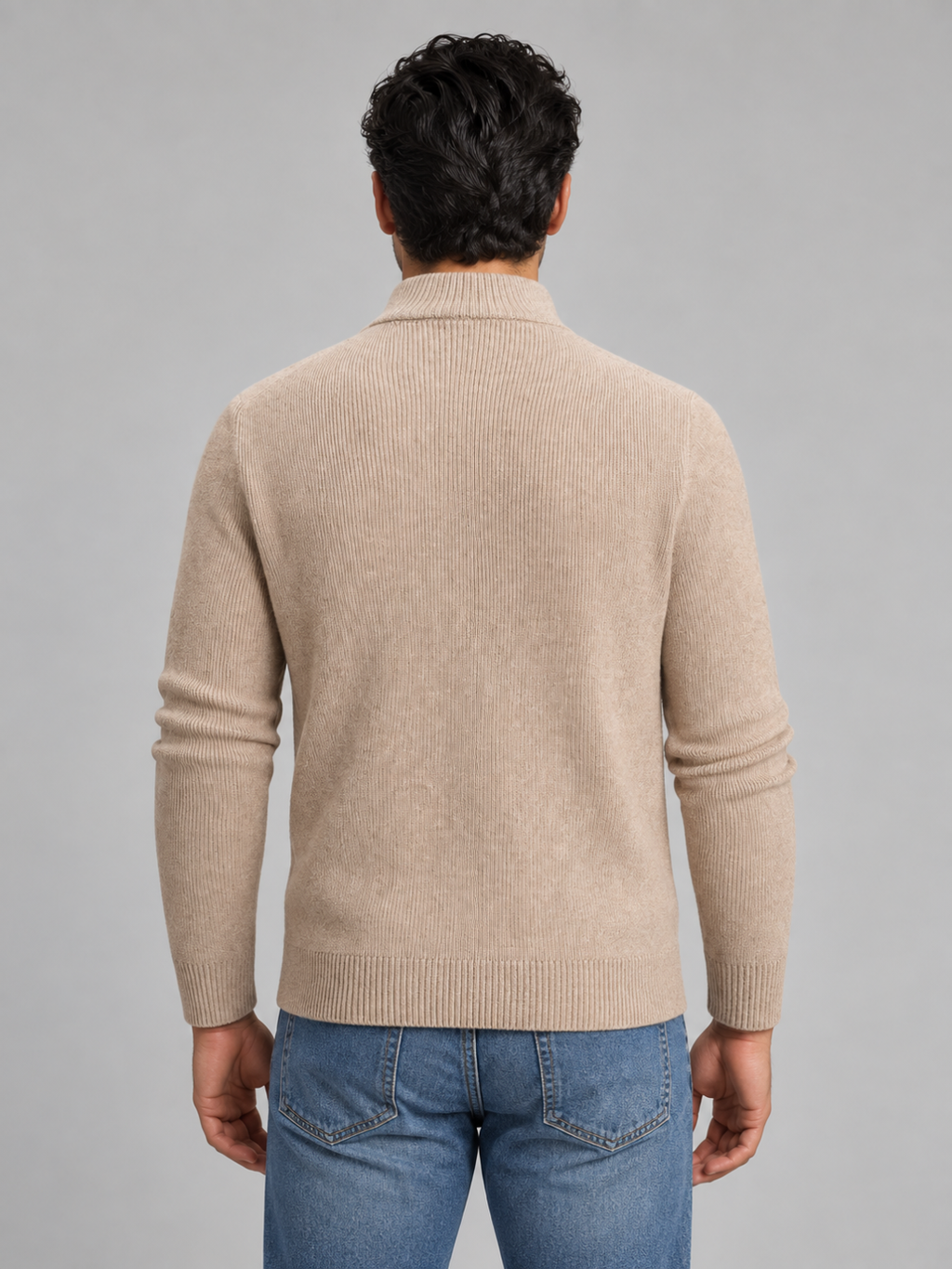 Men's Zip Polo Neck Knitted Jumper