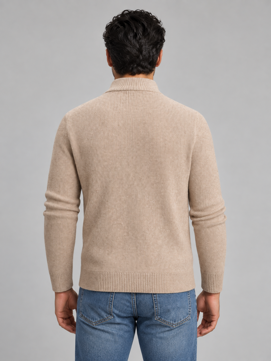Men's Zip Polo Neck Knitted Jumper