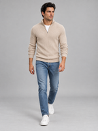 Men's Zip Polo Neck Knitted Jumper