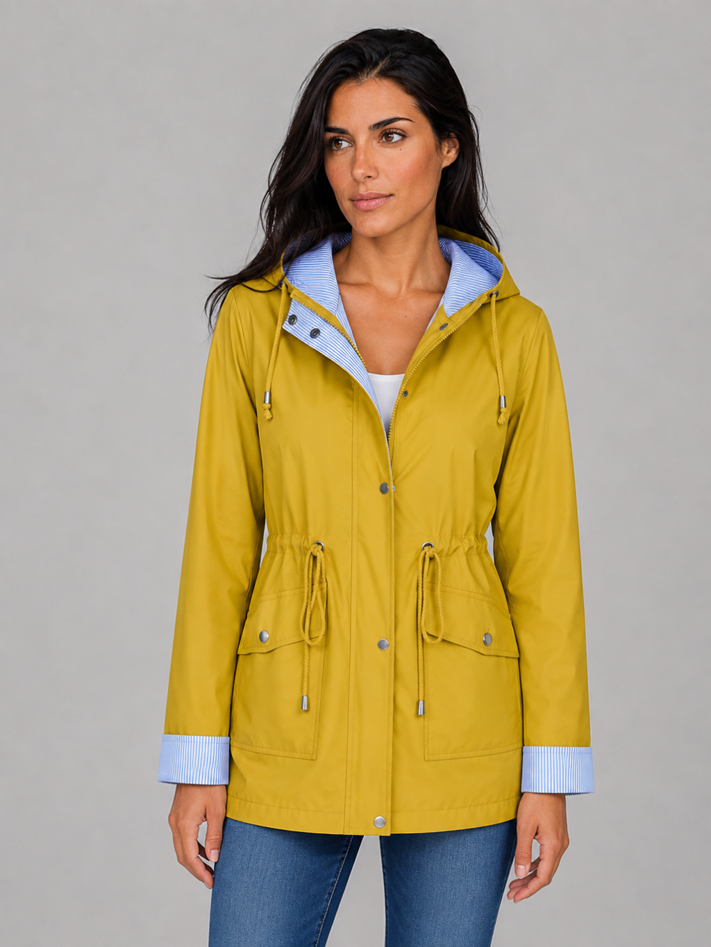 Women's Water-Resistant Hooded Long Jacket