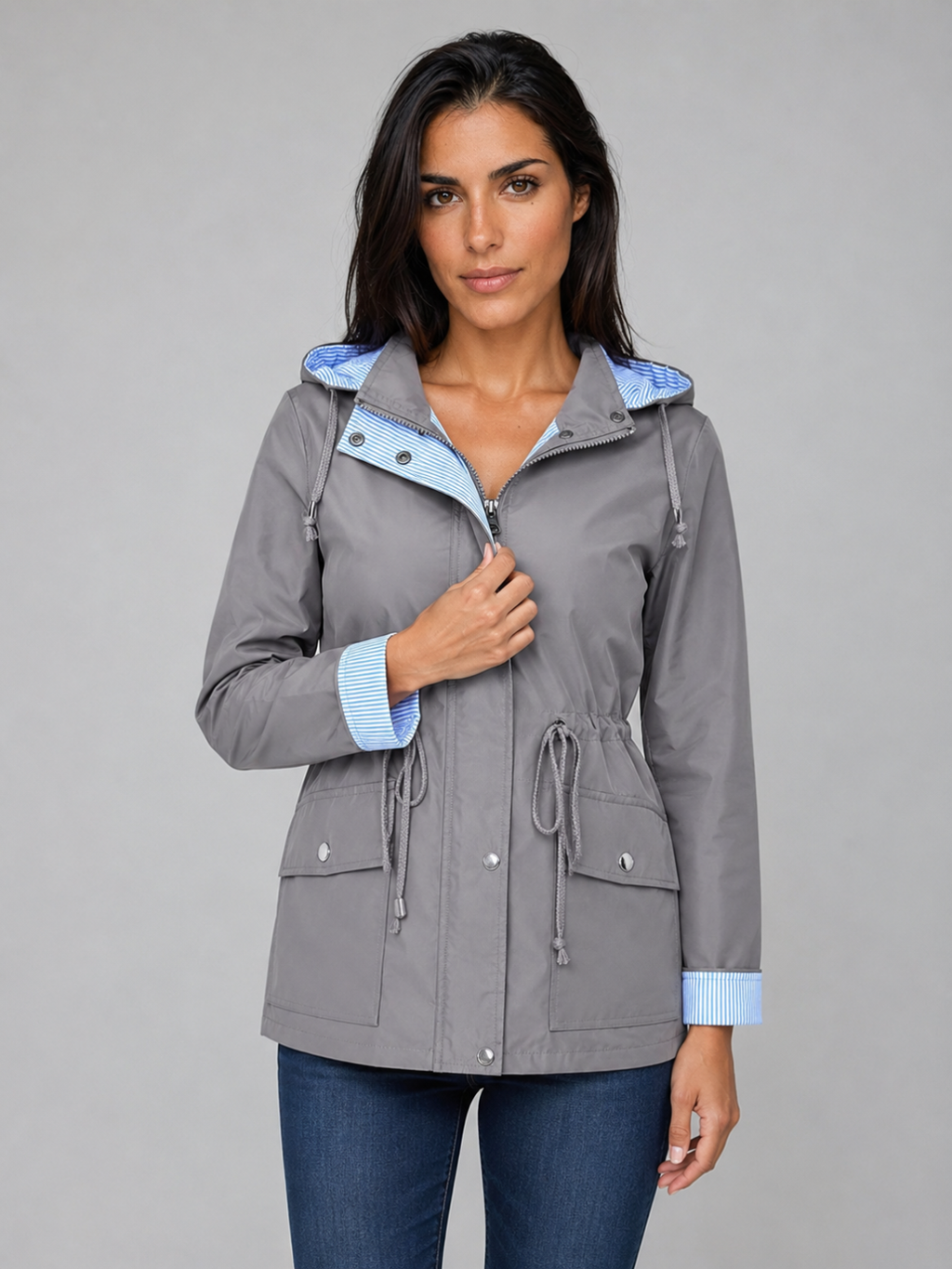 Women's Water-Resistant Hooded Long Jacket