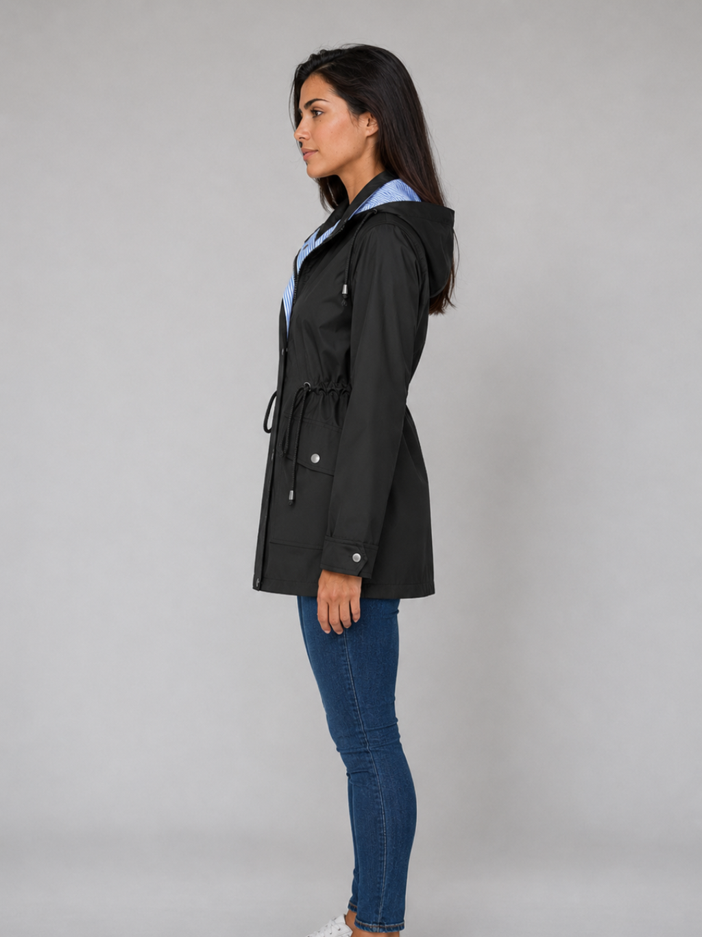 Women's Water-Resistant Hooded Long Jacket
