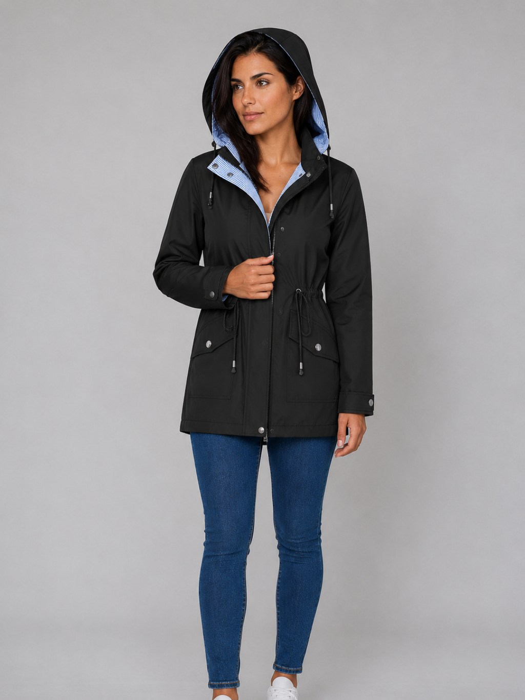 Women's Water-Resistant Hooded Long Jacket