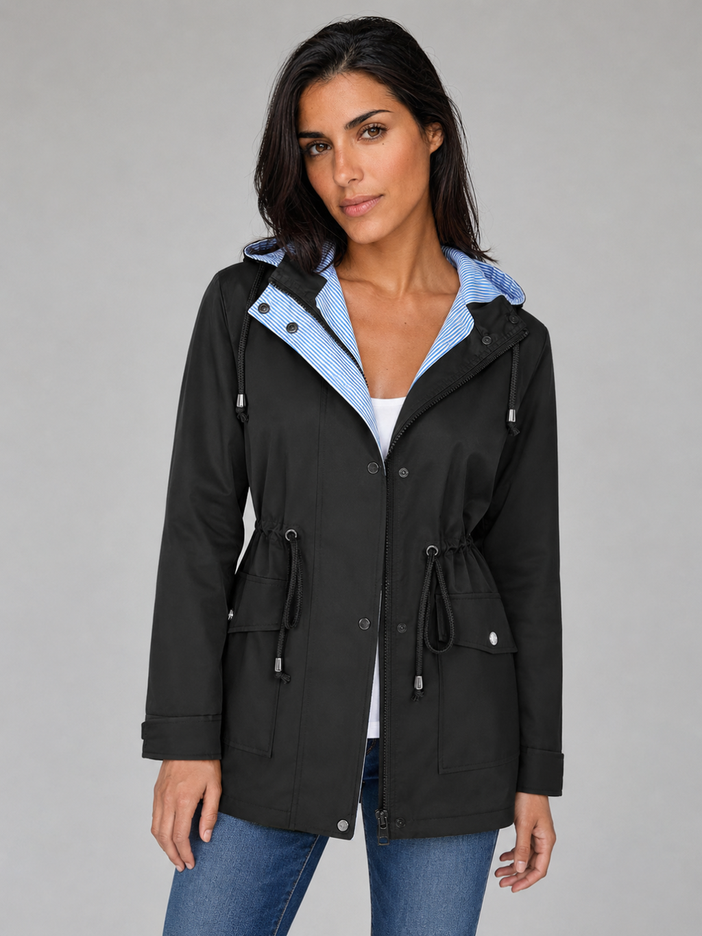 Women's Water-Resistant Hooded Long Jacket