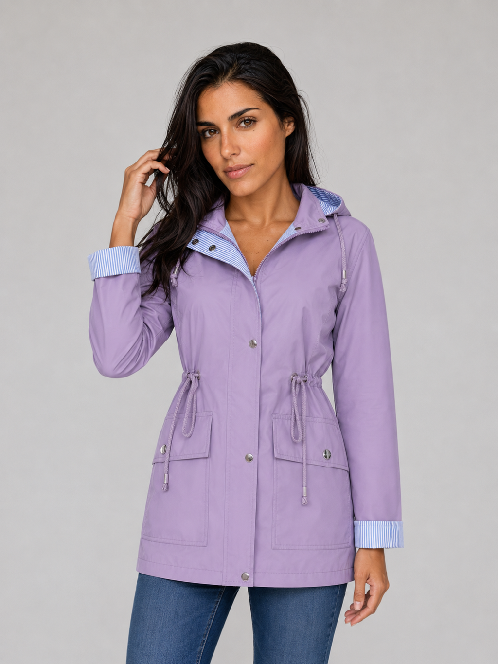 Women's Water-Resistant Hooded Long Jacket