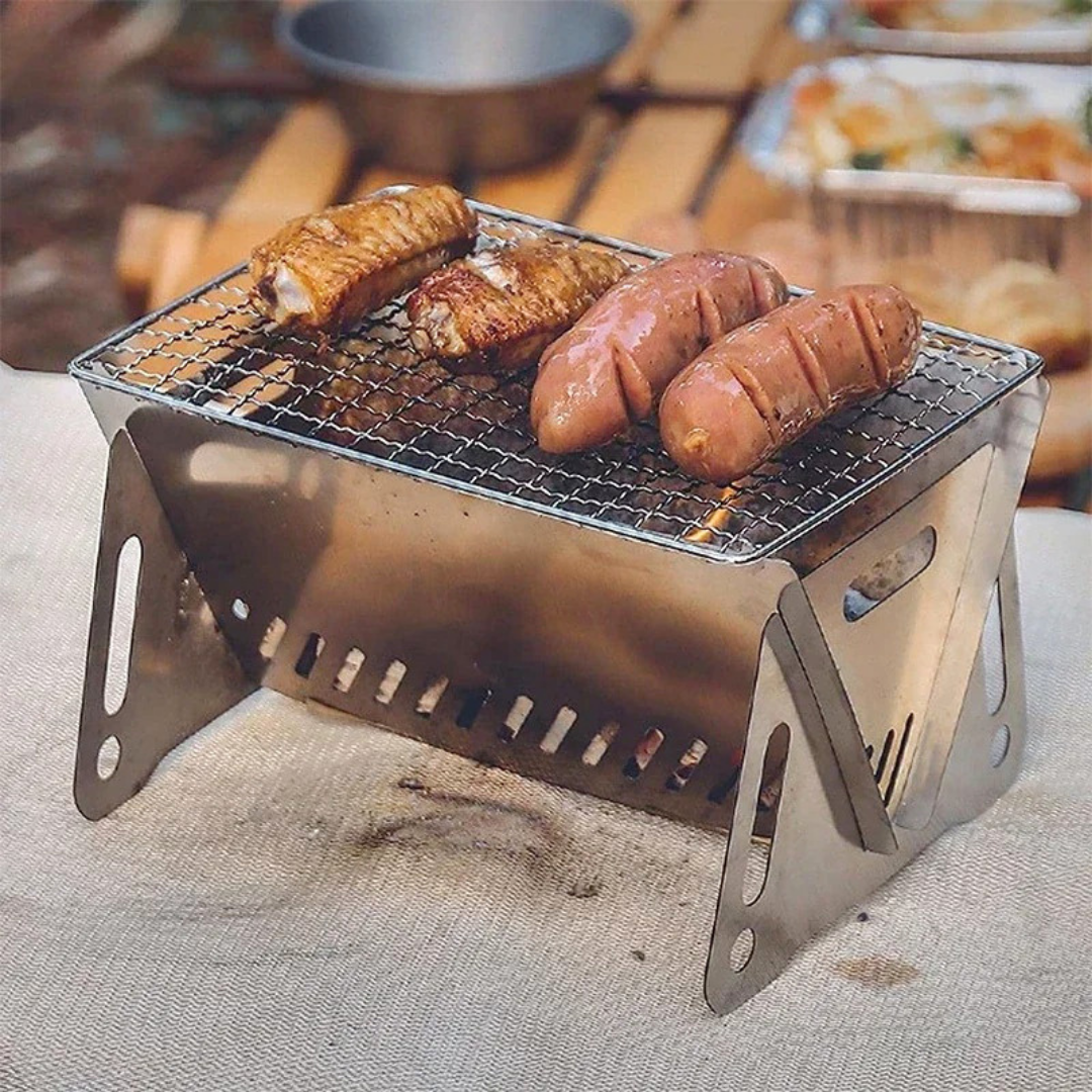 Portable Folding BBQ Grill — Stainless Steel, Small & Large