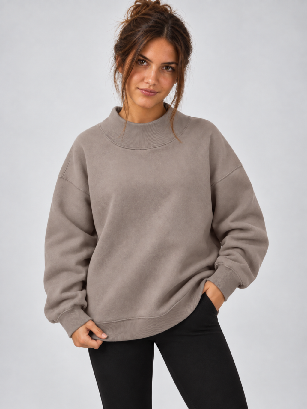 Women's Oversized Mock Neck Fleece Pullover