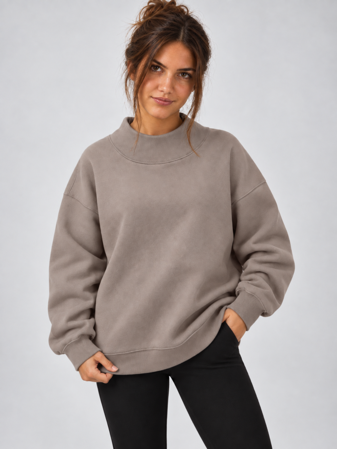 Women's Oversized Mock Neck Fleece Pullover