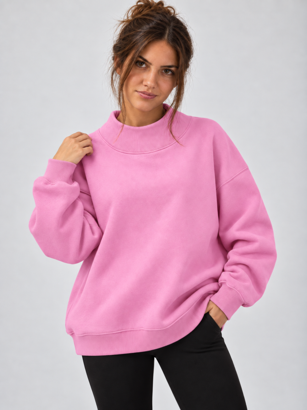 Women's Oversized Mock Neck Fleece Pullover