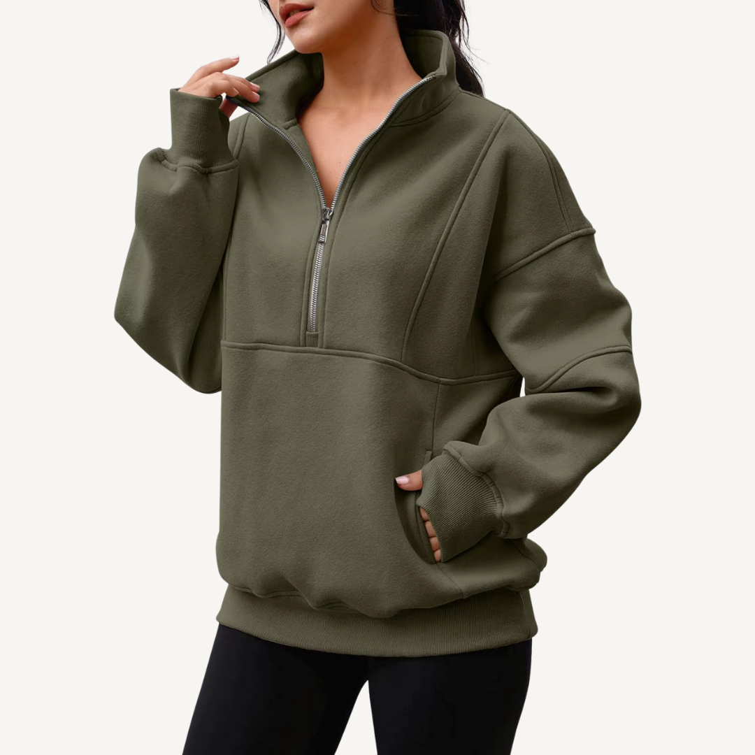 Women's Oversized Half-Zip Fleece Hoodie